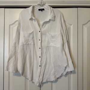 Aakaa White Gauze Button-Down Shirt
